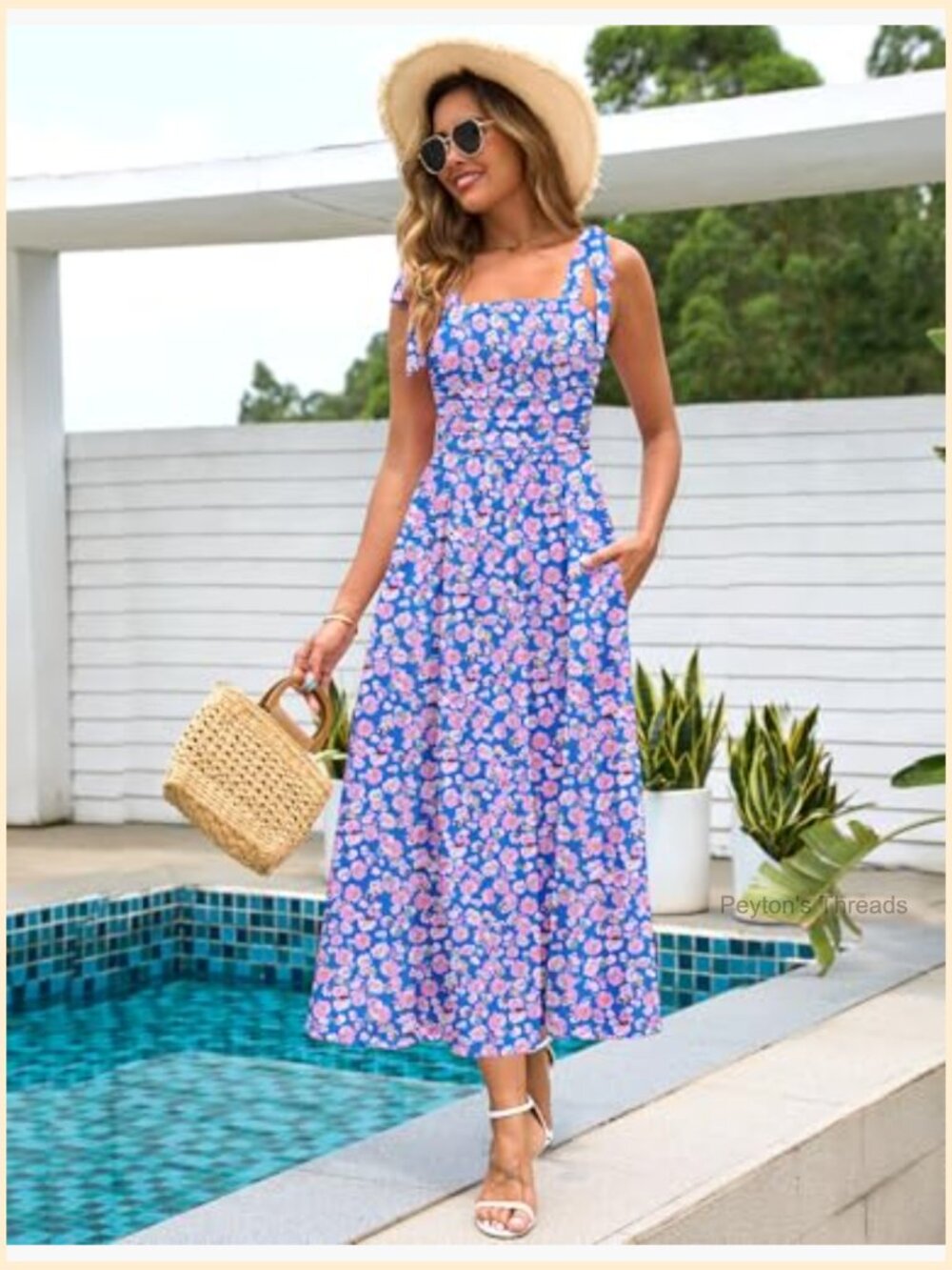 Spaghetti Strap Floral Maxi Dress with Pockets Smocked Back Adjustable Straps - Picture 2 of 7